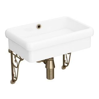 Small Wall Hung Basin in Gloss White with Antique Brass Wall Brackets