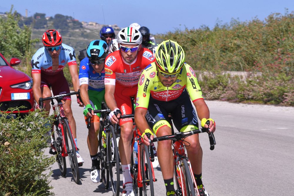 Giro stage 4 breakaway riders Jacopo Mosca (Wilier Triestina-Selle Italia), Marco Frapporti (Androni Giocattoli-Sidermec), Enrico Barbin (Bardiani CSF) and Maxim Belkov (Katusha-Alpecin)