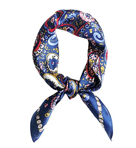 Meisee Pure Natural Mulberry Silk Scarfs Women Small Square Scarf 21" X 21" Breathable Lightweight Neckerchief Printed Headscarf (new Blue Flowers)