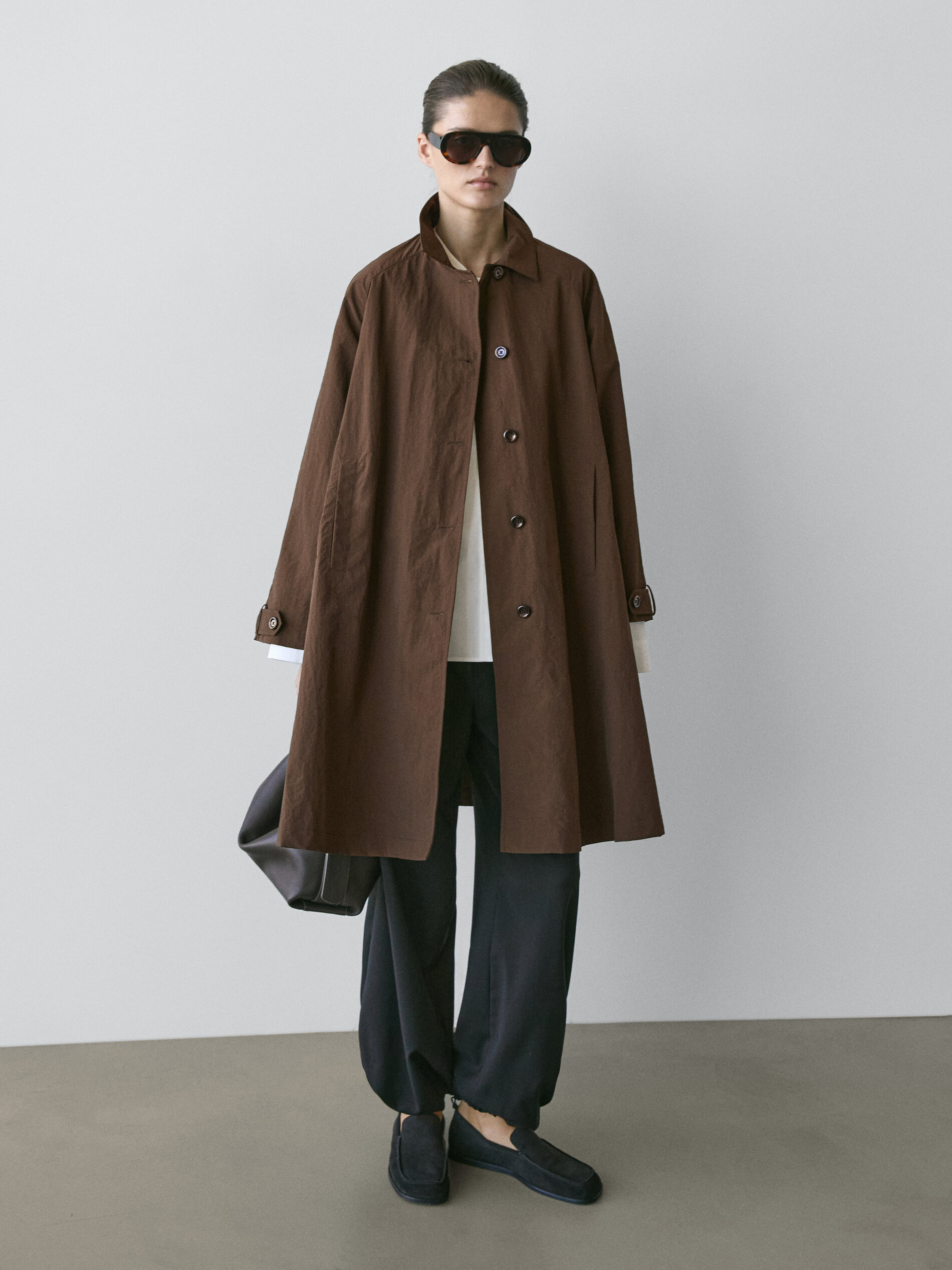 Cape Trench Coat With Oversize Collar Detail