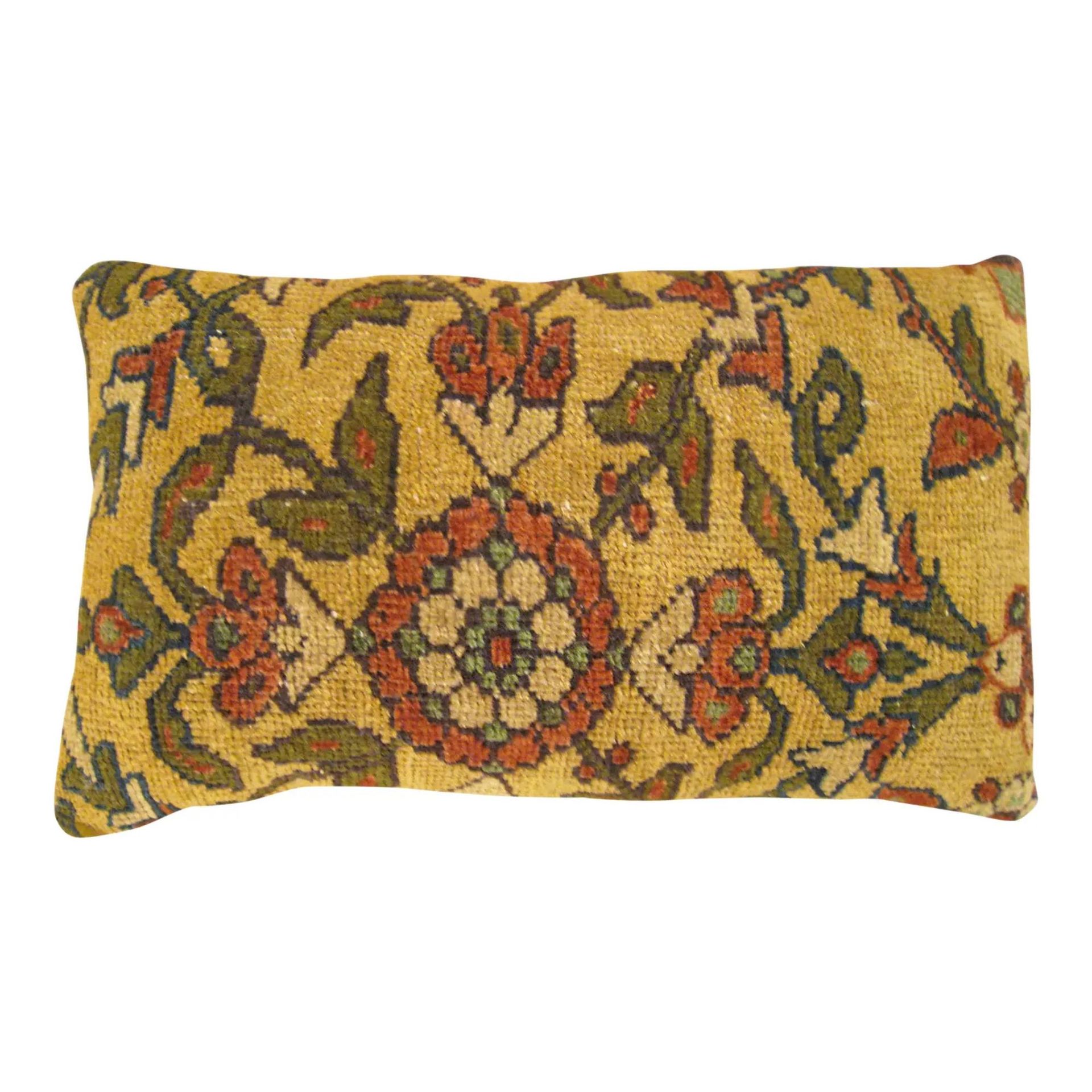 Decorative Antique Persian Sultanabad Carpet Pillow with Floral Elements