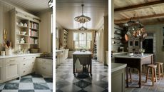 A collage of three images of baking kitchens