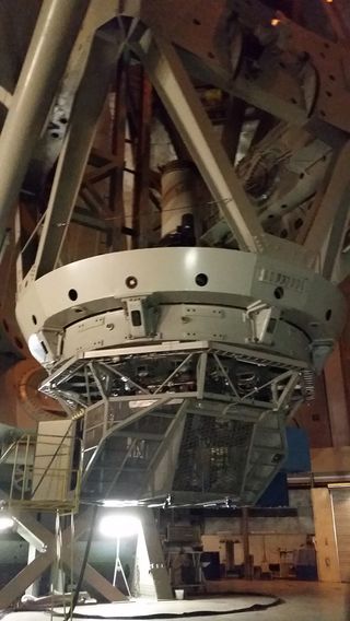 The bottom half of the Hale telescope. The original eyepiece was replaced by electronics.