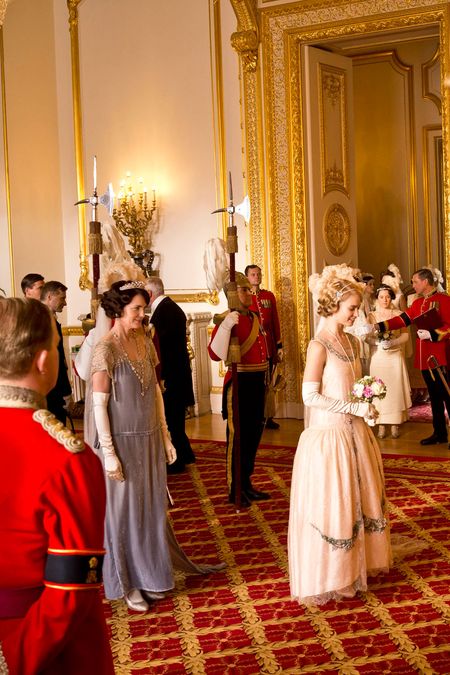 The Downton Abbey cast film scenes in Buckingham Palace