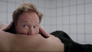 Conan O'Brien coming out of Demi Moore's body in The Substance parody on Oscars