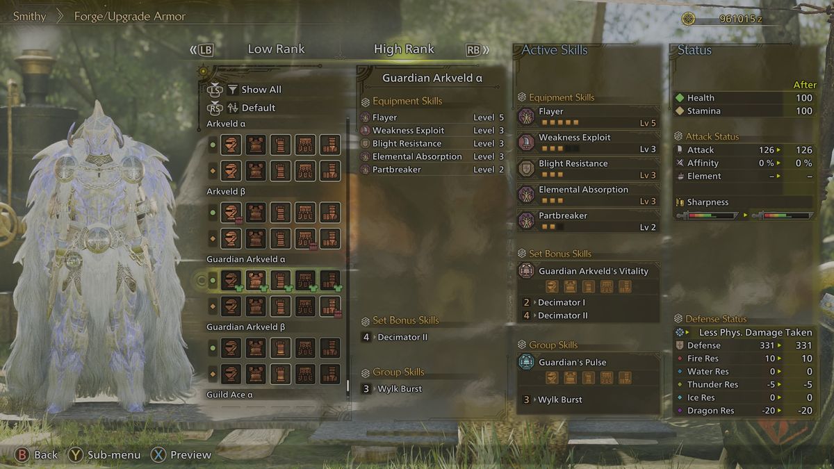 Monster Hunter Wilds best armor - Guardian Arkveld set (high rank)