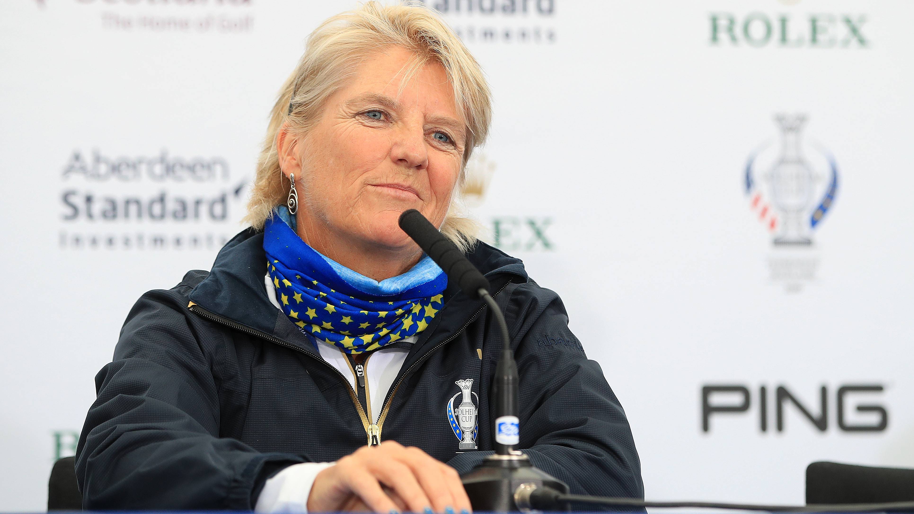 Team Europe Vice Captain Kathryn Imrie at a press conference for the 2019 Solheim Cup