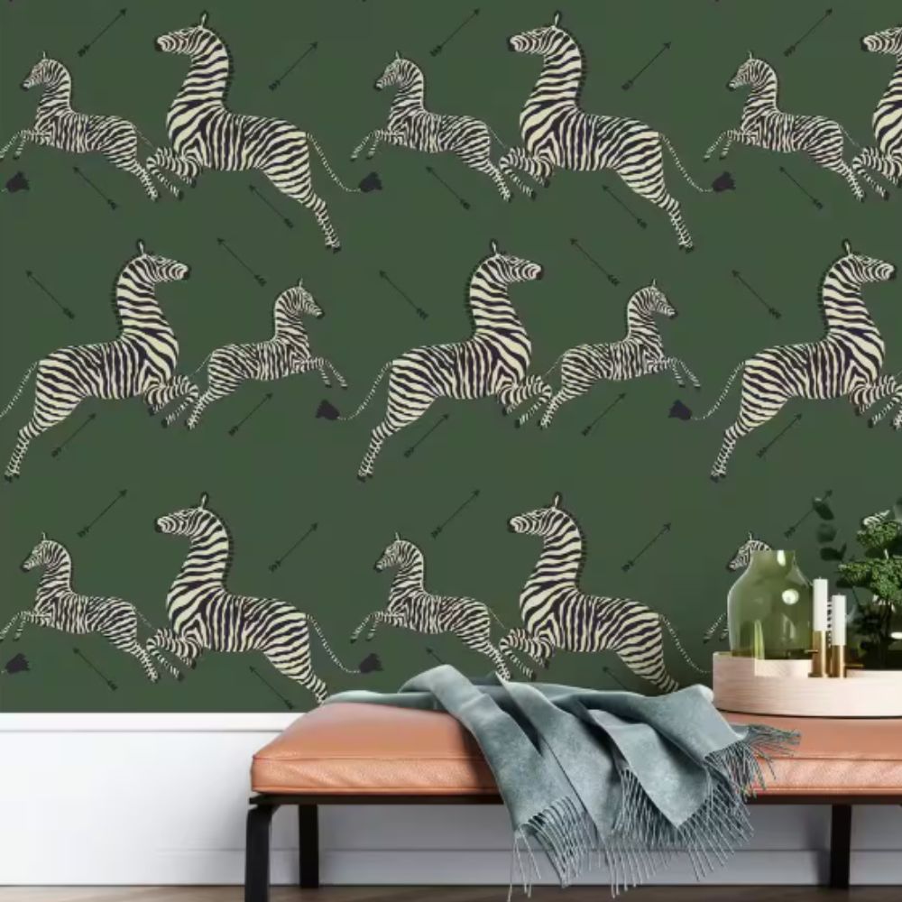 Serengeti Green Zebra Safari Self Adhesive Wallpaper