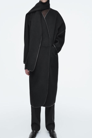 COS Leather Trimmed Wool Scarf Coat (Was $450)