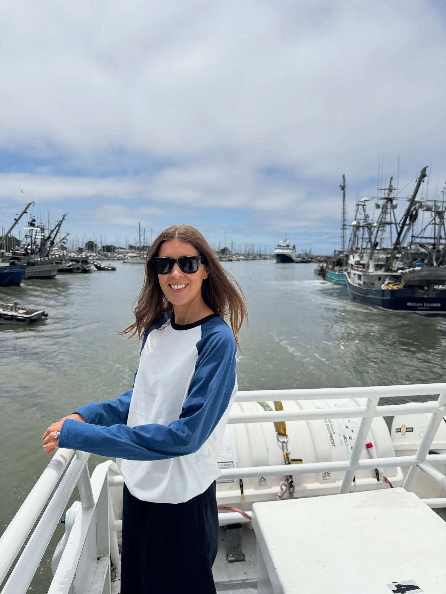 Judith Jones on a boat in Monterey