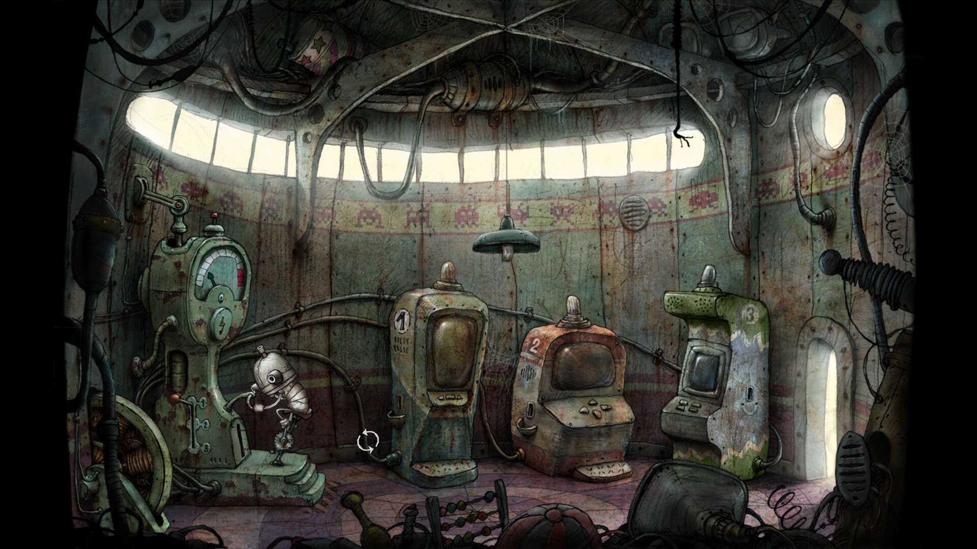 Machinarium - a robot in a rusty metal room explores machinery