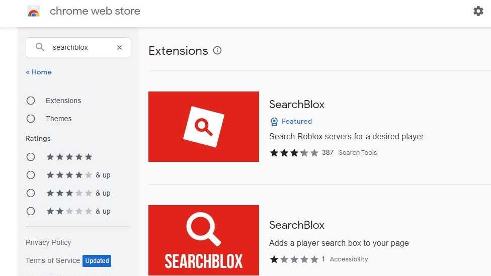 SearchBlox-Erweiterungen im Chrome Web Store