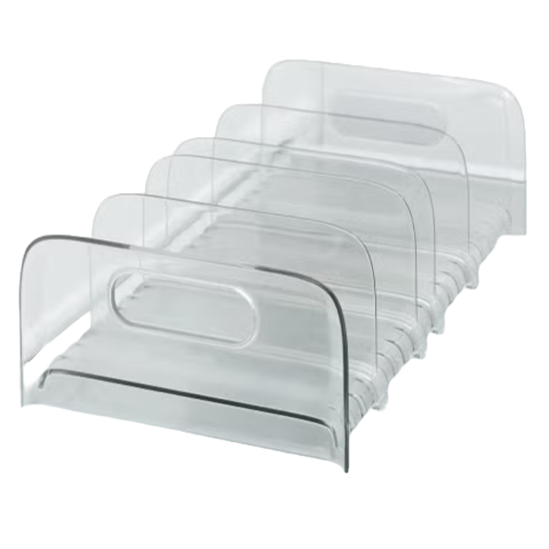 a product photo of a freezer storage rack designed to store items vertically in the space