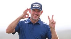 Lee Westwood smiling during a practice round for the 2023 Abu Dhabi Championship