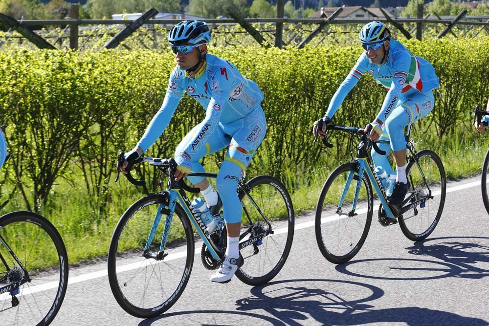 Nibali sits behind an Astana teammate