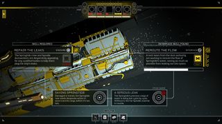 Citizen Sleeper 2 review; menu options in a space ship role playing video game