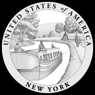 The Citizens Coinage Advisory Committee and Commission of Fine Arts chose this design honoring the Erie Canal for New York's 2021 American Innovation dollar coin.