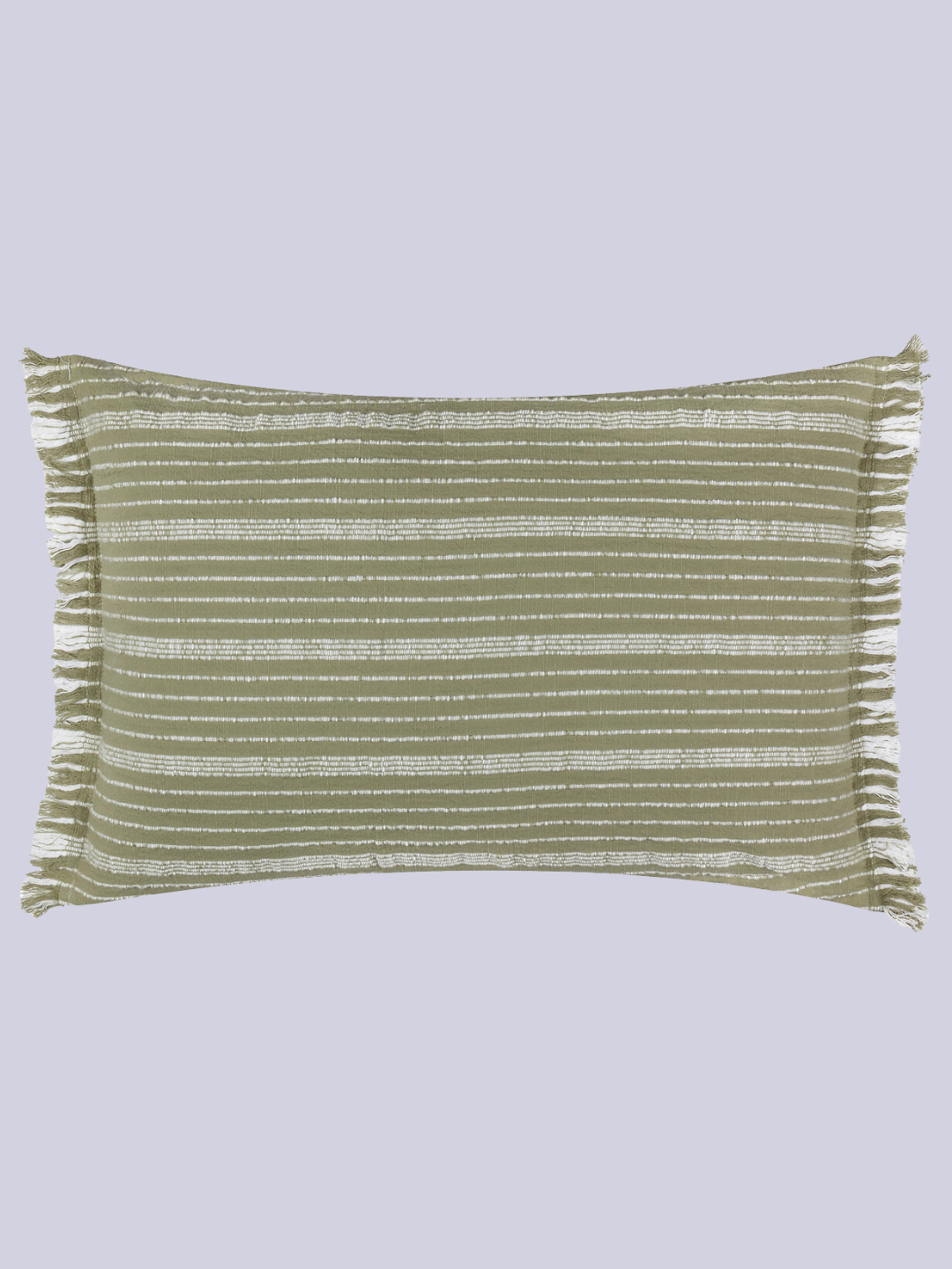 A green striped outdoor cushion