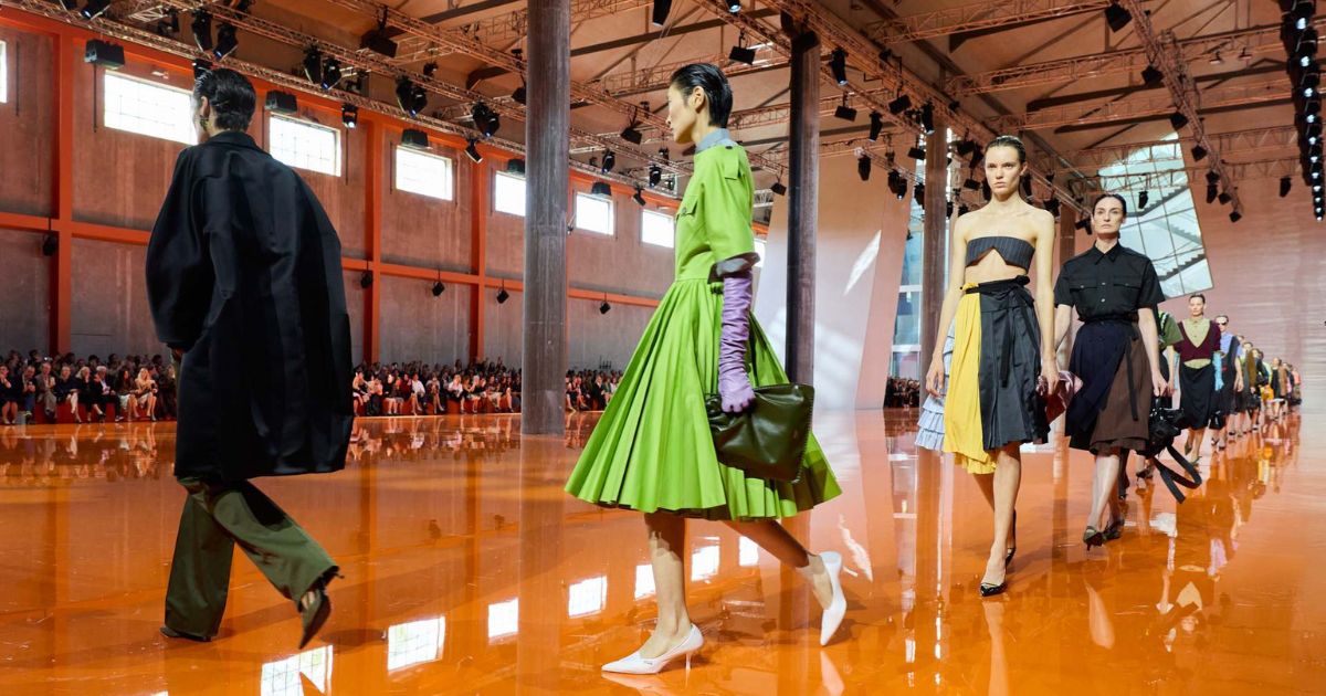 At Prada, Statement Skirts, Utility Shirts and Unexpected Colour Combos Formed a Fresh New Uniform At Prada, Statement Skirts, Utility Shirts and Unexpected Colour Combos Formed a Fresh New Uniform