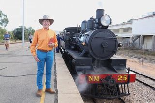 Michael about to board the train on the Pichi Richi Railway - South Australia