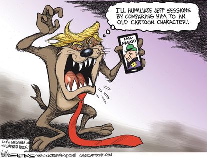 Political cartoon U.S. Trump Jeff Sessions feud Mr. Magoo