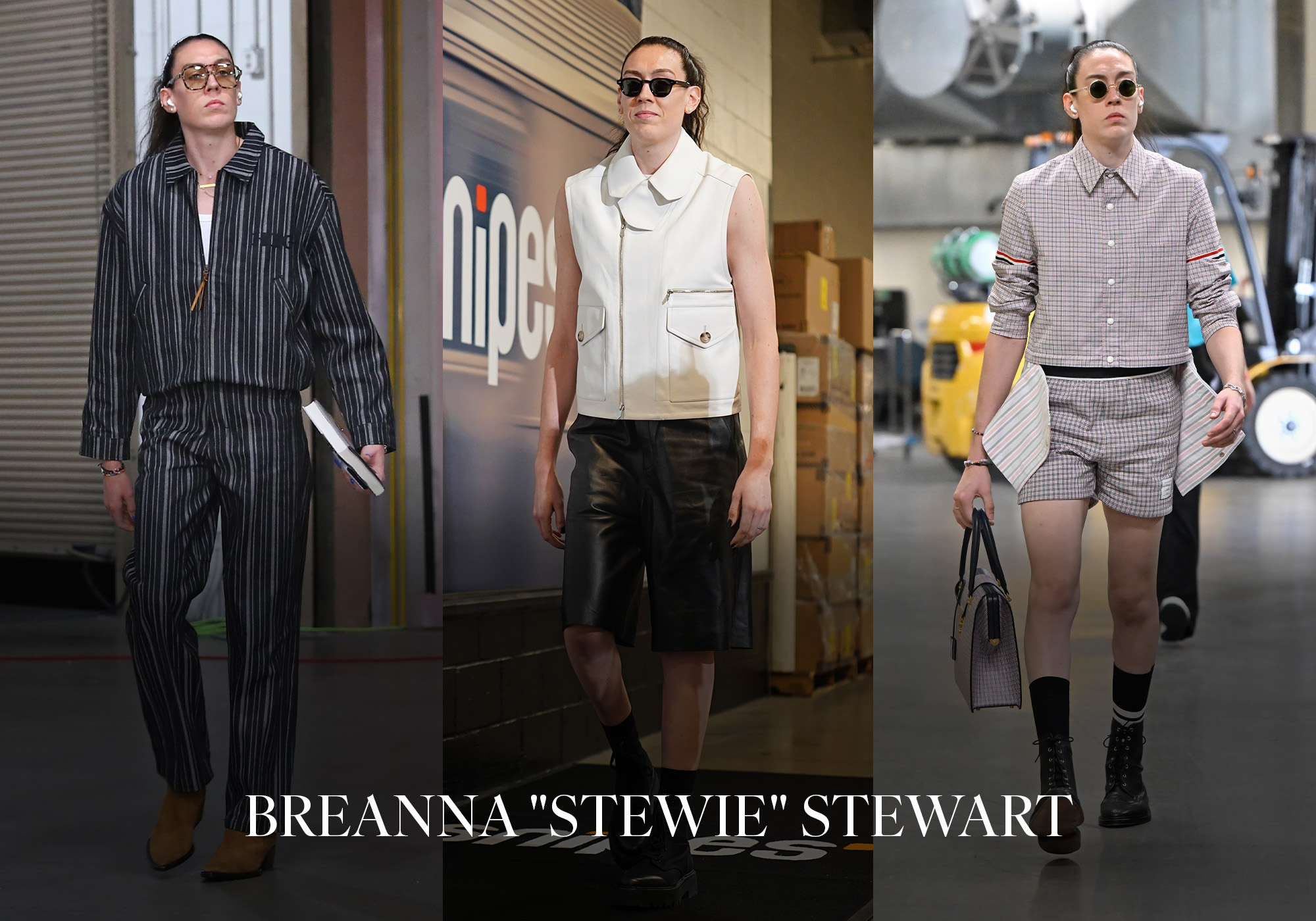 Three tunnel photos of Breanna Stewart with her name on top in white, capital, serif letters.