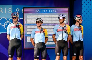 The Belgian squad at the men's Olympic road race 2024