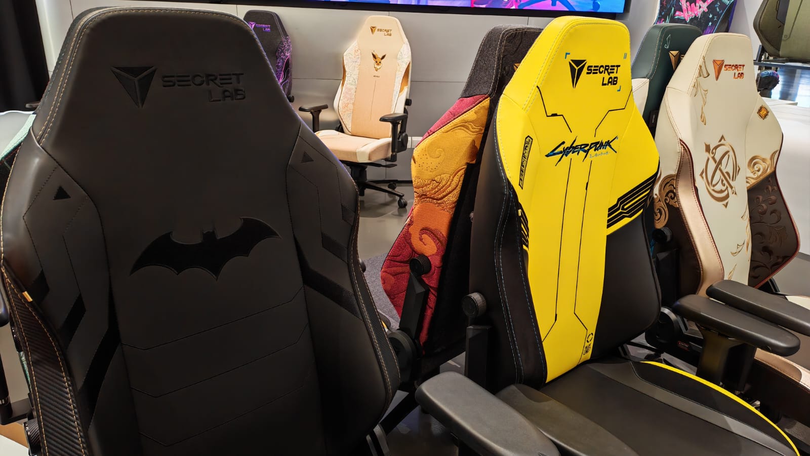 The Batman, Cyberpunk, and other special edition Secretlab chairs in the brand's Singapore office