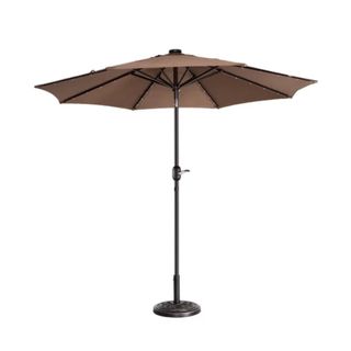 A brown patio umbrella