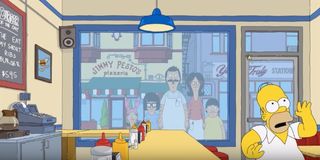 Homer Simpson trapped in Bob's Burgers' restaurant