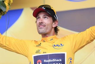 Fabian Cancellara (RadioShack-Nissan) enjoys what may be his last day in the maillot jaune