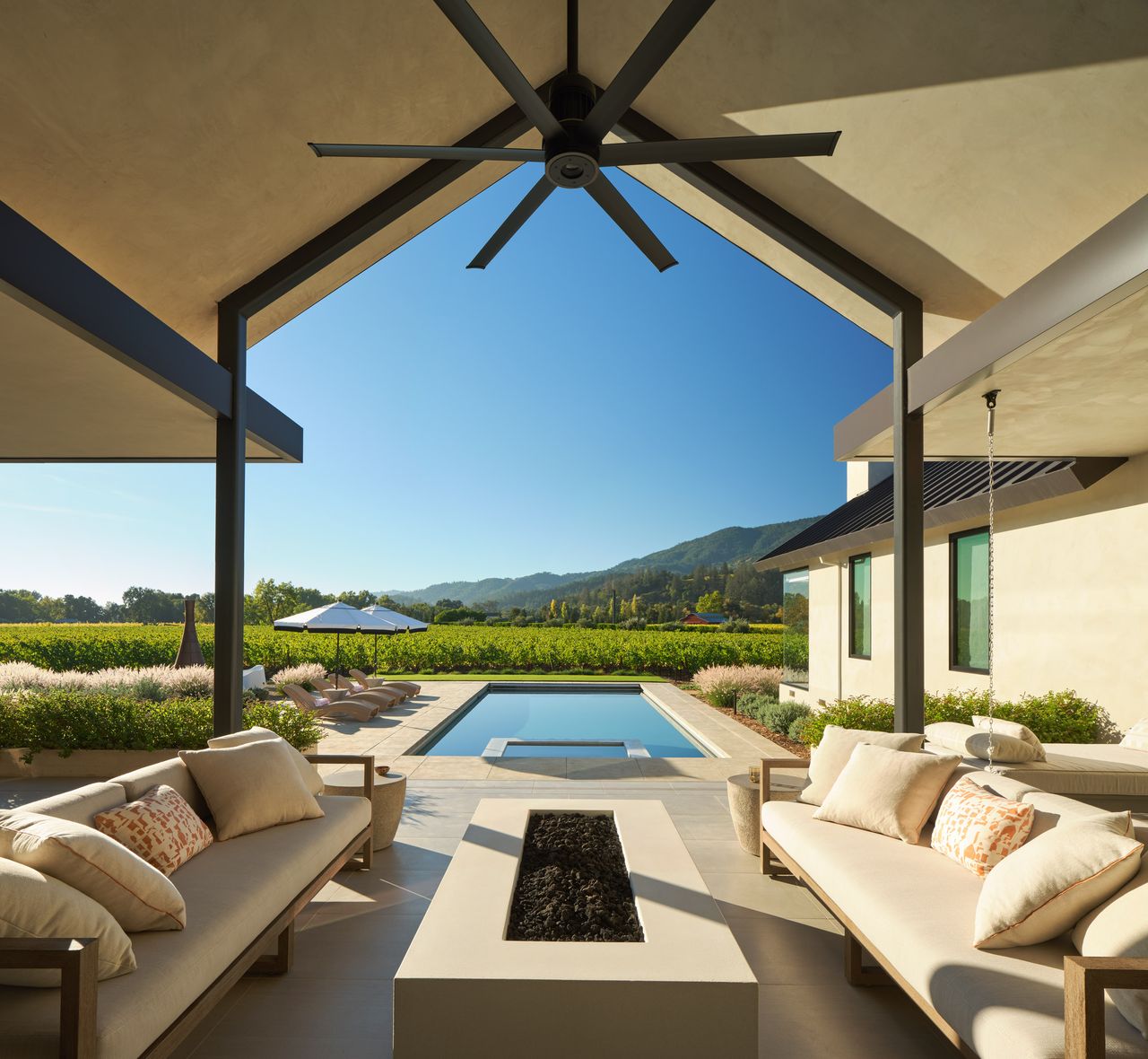 an outdoor living space with a small pool in napa valley