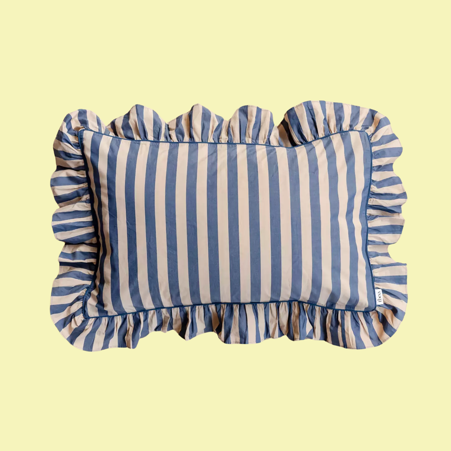 A striped ruffle blue pillowcase