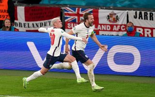 England’s Harry Kane celebrates scoring against Denmark in the Euro 2020 semi-final at Wembley