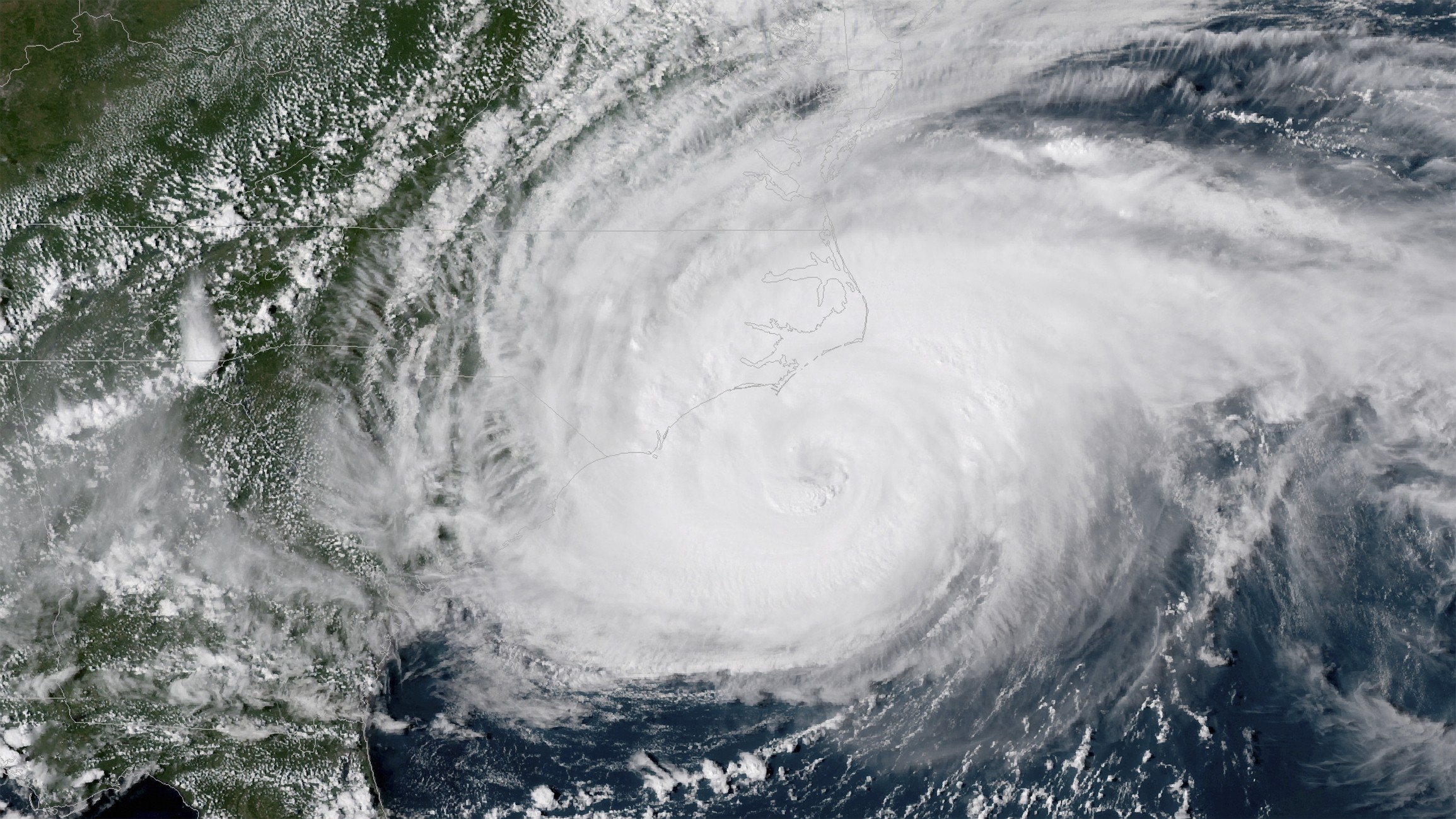 A satellite image of Hurricane Florence as it made landfall in South Carolina in September 2018.