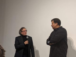 Ed Belbruno and Neil deGrasse Tyson discuss space, science and art at Agora Gallery in NYC on Nov. 14.