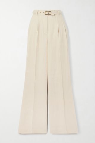 Matchmaker Belted Whipstitched Linen Wide-Leg Pants