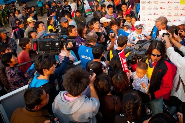 Nicholas Roche is mobbed at the finish