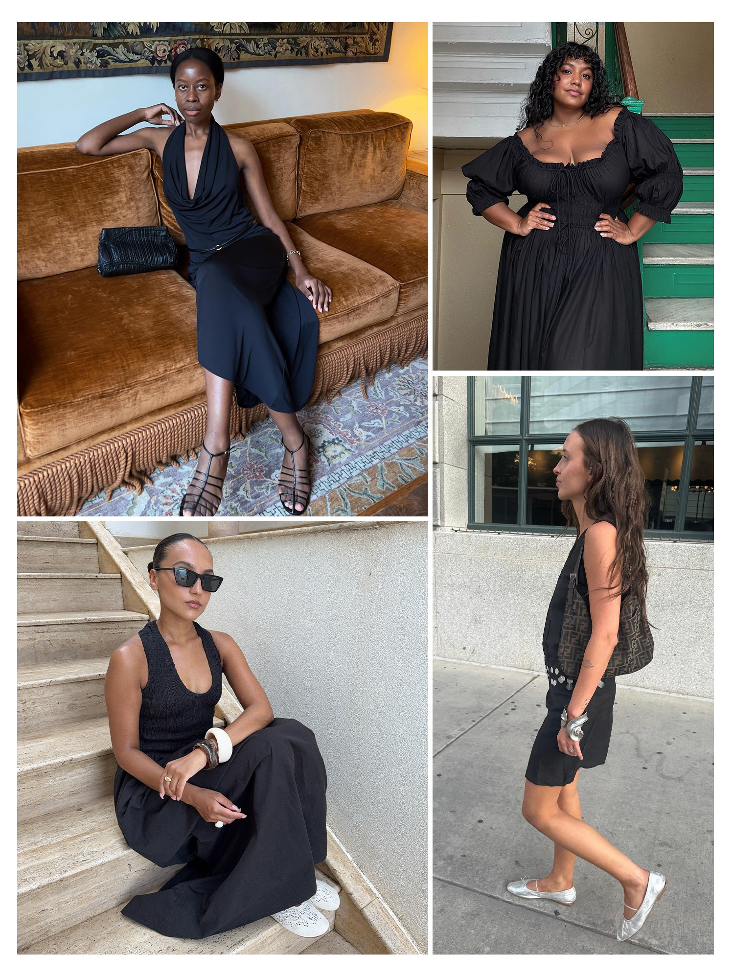 Woman in black linen dress