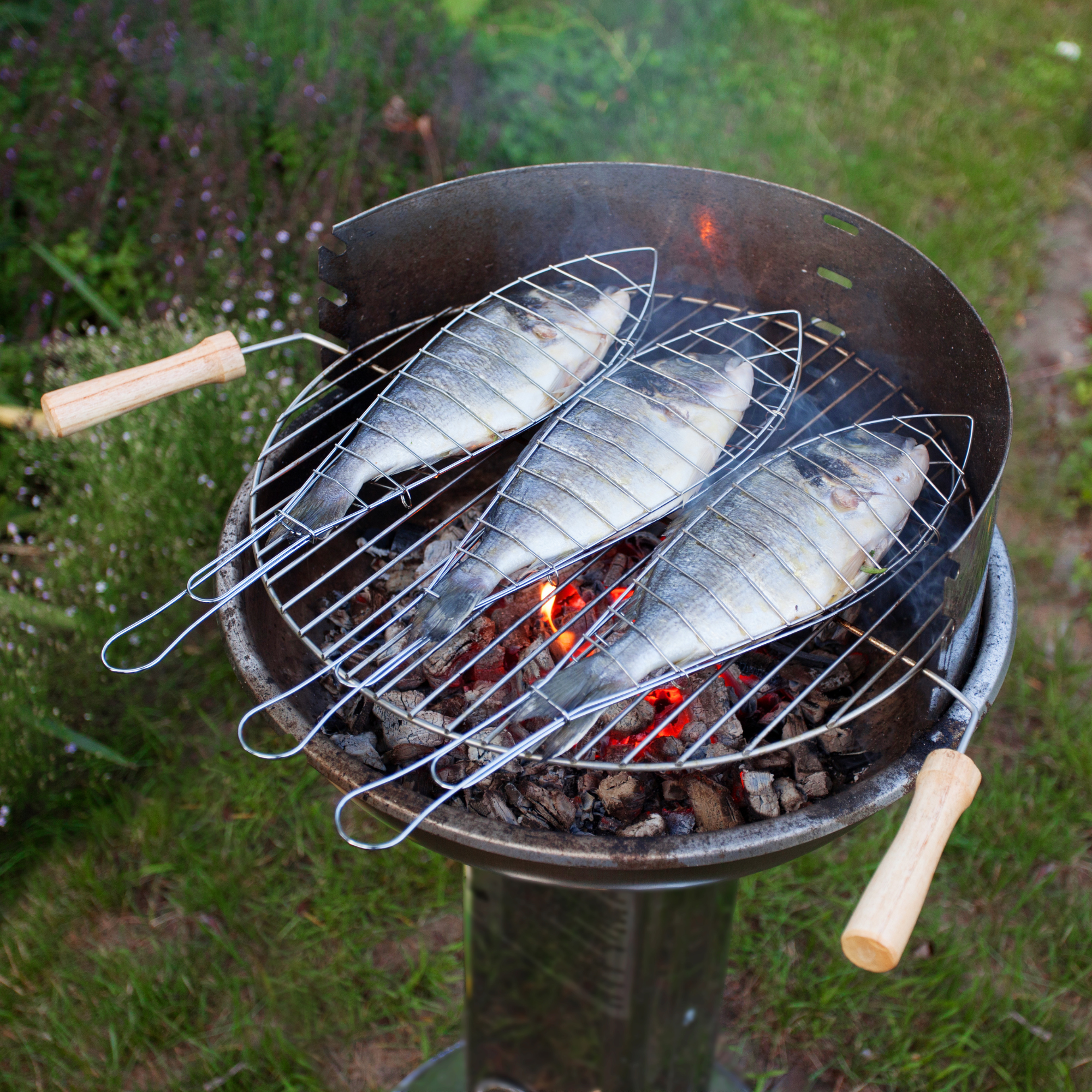 Fish on open flame grill