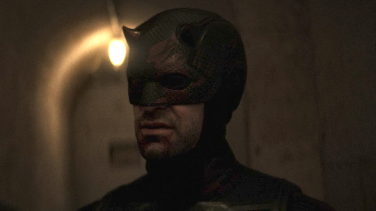 Matt Murdock (Charlie Cox) talks to Bullseye on Daredevil: Born Again.