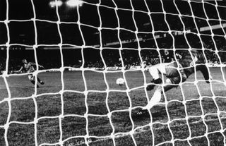 Helmuth Duckadam saves Barcelona's last penalty to give Steaua Bucharest victory in the 1986 European Cup final.