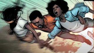 Natalie Washington, Gary, and Riri Williams try to outrun a drive-by shooting