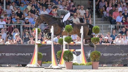 Germany's Julia Krajewski and Uelzener's Nickel topped the Luhm&uuml;hlen Horse Trials CCI4*-S results. Here they are pictured in the showjumping phase.
