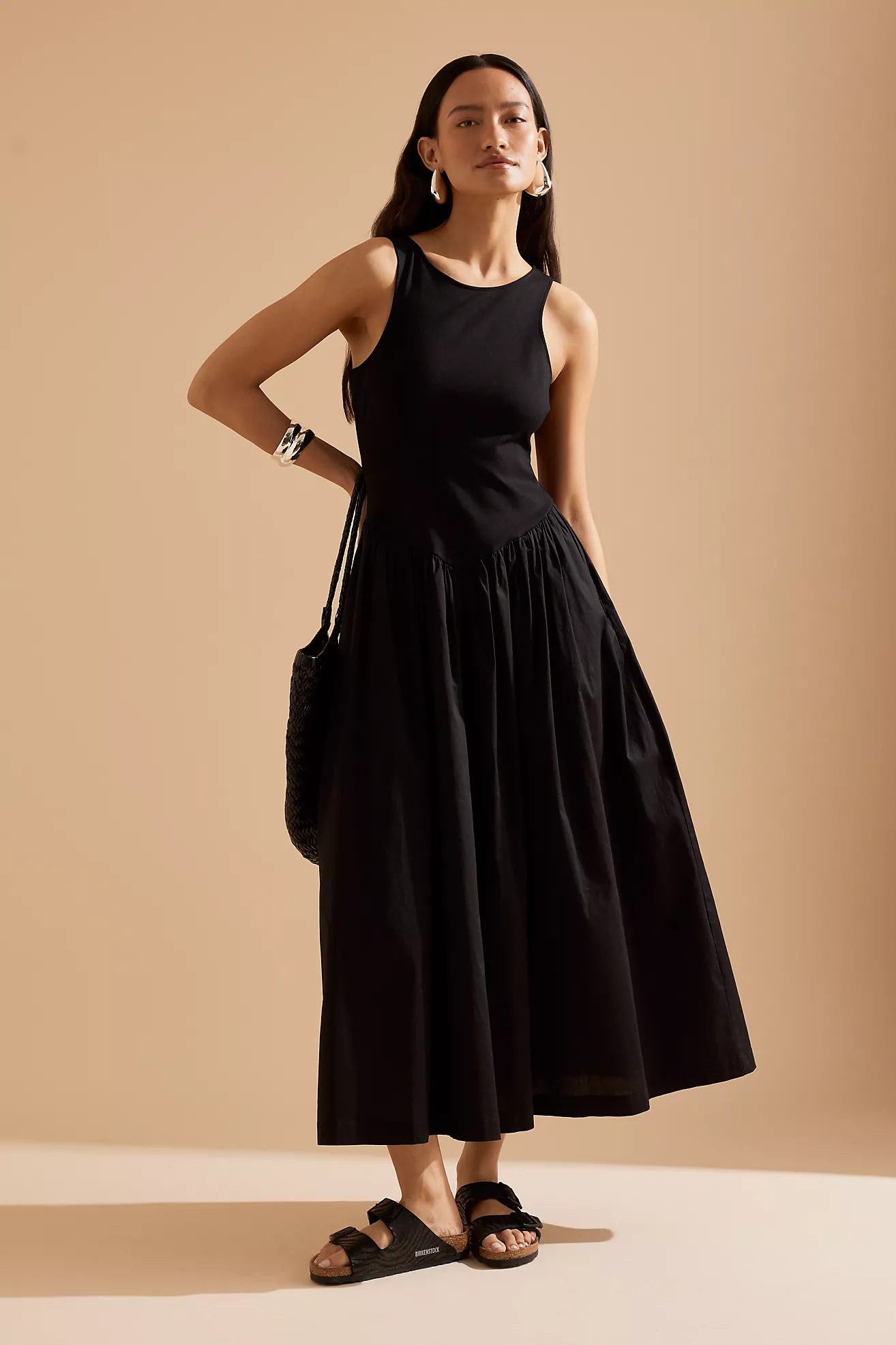 By Anthropologie Basque-Waist Jersey Twofer Midi Dress