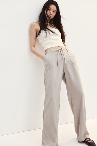 H&M, Linen-Blend Straight Trousers