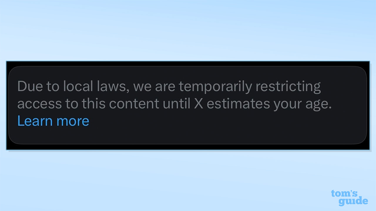 Screenshot of X age restriction message