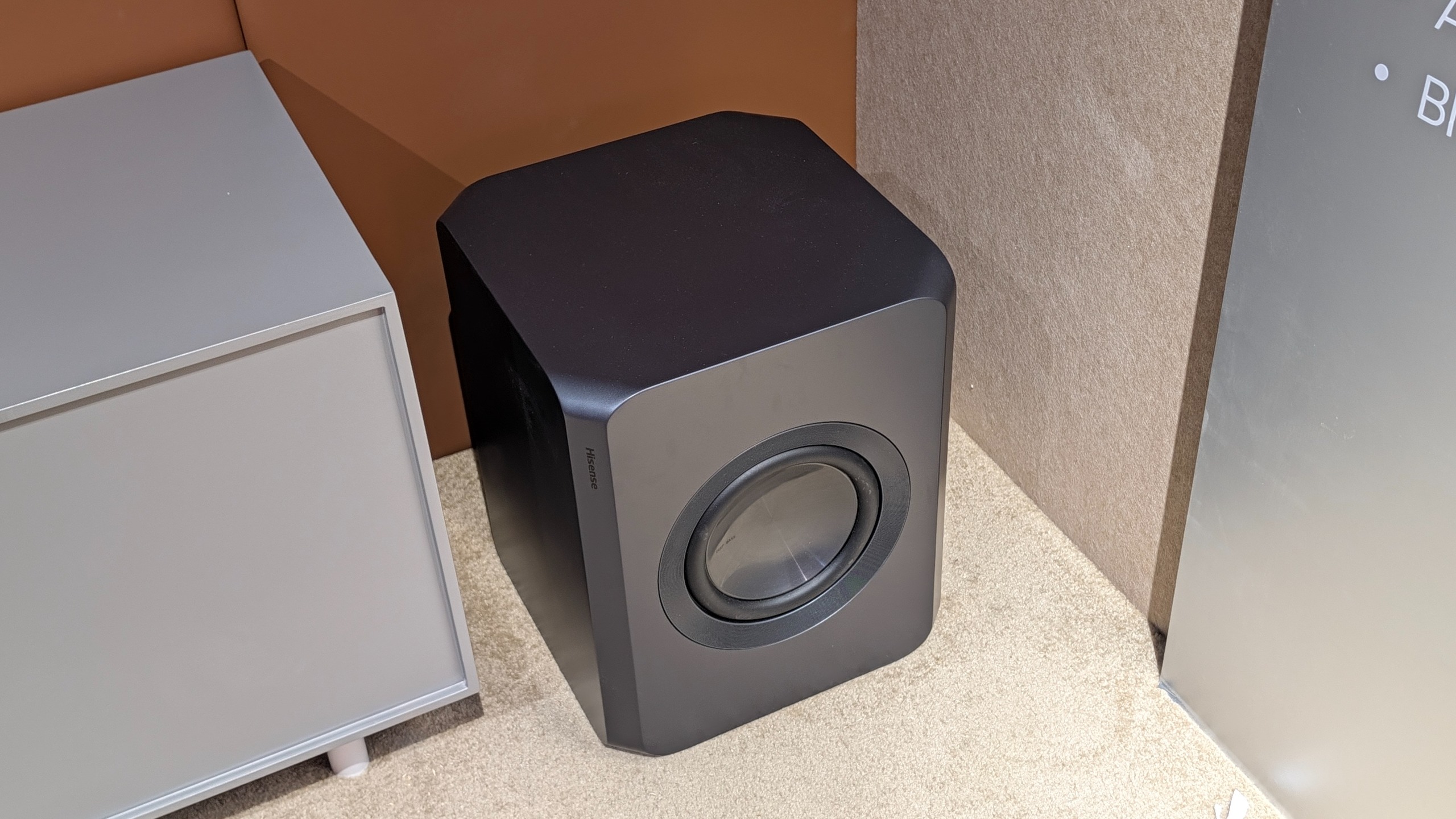 The Hisense UX1 soundbar system, photographed on the show floor at IFA
