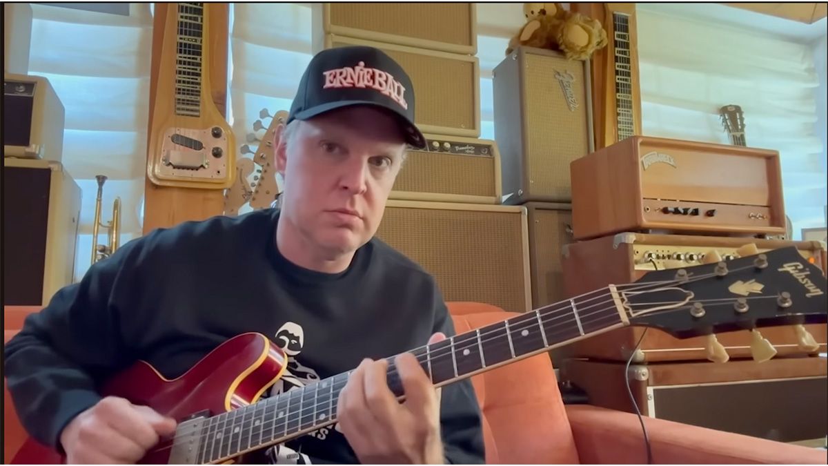 Joe Bonamassa pays tribute to Lowell George – and his legendary Dumble; he plays a Gibson ES-335 and there is a wall of vintage amplifiers behind him