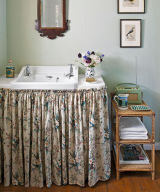 Decorative bathroom with basin skirt